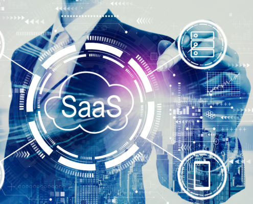 SaaS - software as a service concept with businessman
